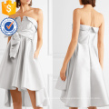 Graceful Silver Strapless Bow-Detailed Satin Mini Summer Dress Manufacture Wholesale Fashion Women Apparel (TA0325D)